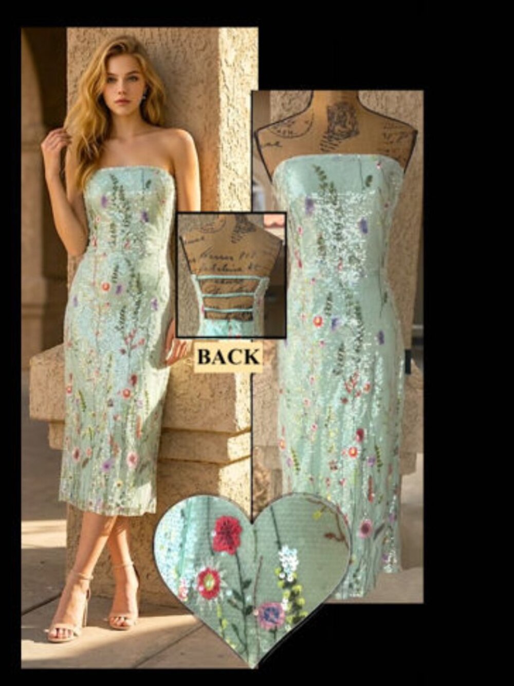 Lulus Malene Mint Floral Sequin Embroidery Strapless Midi Dress Size XL NEW